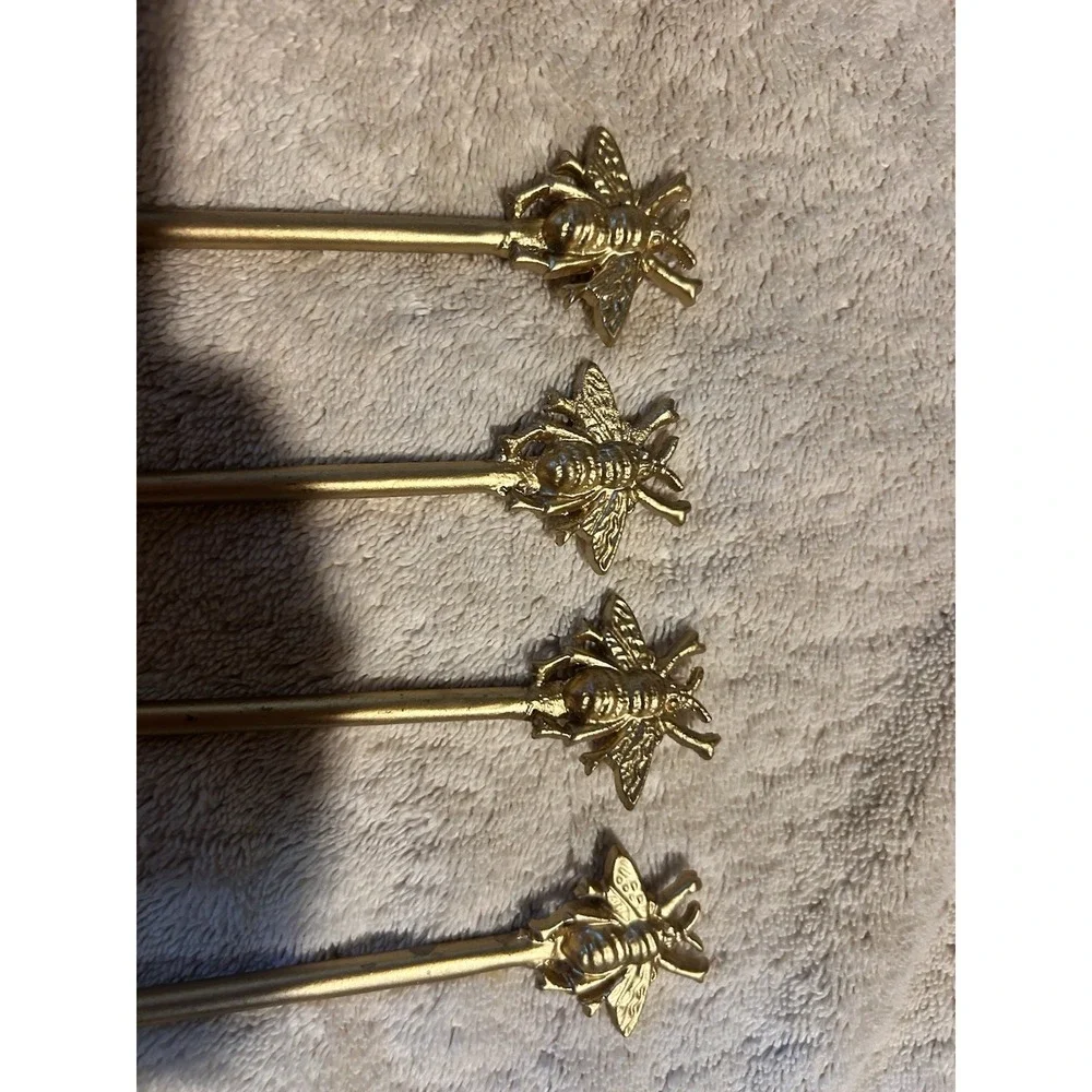 Vintage Style Gold Tone Bee Cocktail Swizzle Sticks Drink Stirrers Set of 4